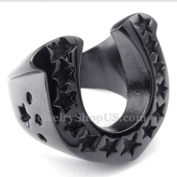 Anel De Casco De Cavalo De Titânio Preto Com Estrela De Cinco Pontas