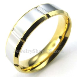 Anel De Titânio Prateado E Dourado Da Moda (Masculino)