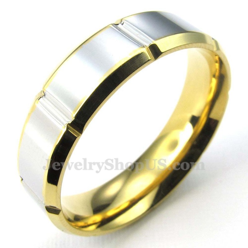 Anel De Titânio Prateado E Dourado Da Moda (Masculino) Anel De Titânio Prateado E Dourado Da Moda (Masculino)