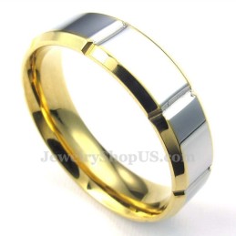 Anel De Titânio Prateado E Dourado Da Moda (Masculino)