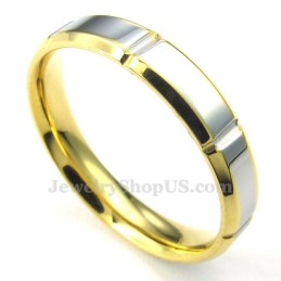 Anel De Titânio Prateado E Dourado Da Moda (Feminino)