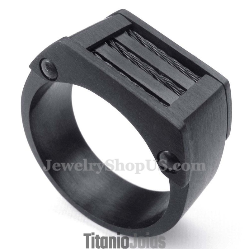 Anel De Titânio Com Fio Preto Anel De Titânio Com Fio Preto