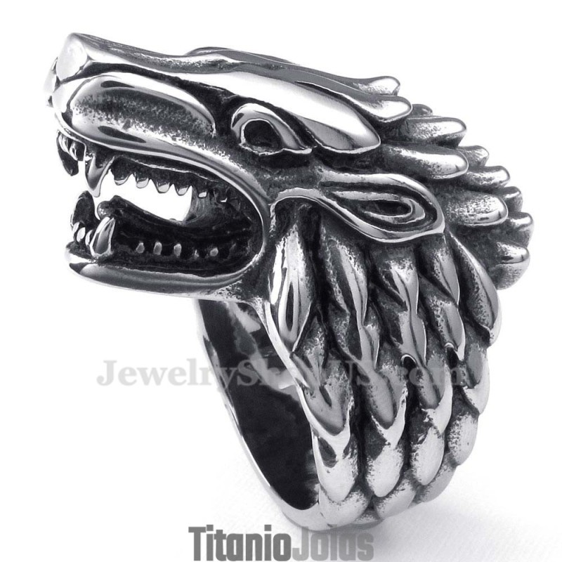 Anel De Cabeça De Lobo De Titânio Anel De Cabeça De Lobo De Titânio