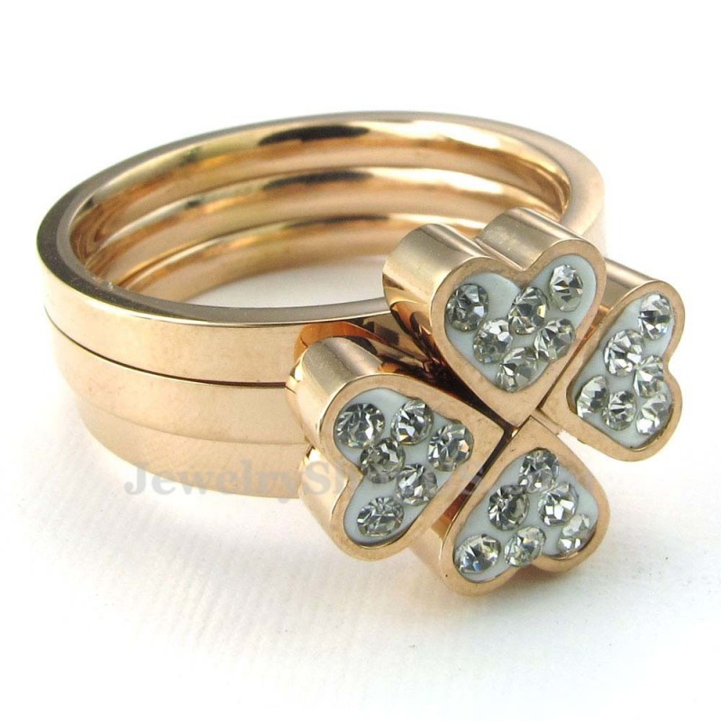 Anel De Titânio Com Trevo De Quatro Folhas Em Ouro Rosa (Três Em Um) Anel De Titânio Com Trevo De Quatro Folhas Em Ouro Rosa (Três Em Um)