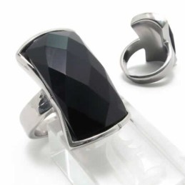 Anel De Corte Com Incrustações De Titânio De 13 Mm Em Ágata Negra