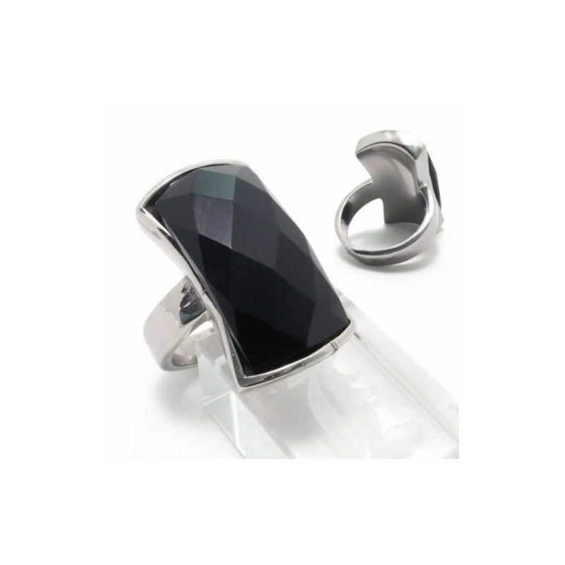 Anel De Corte Com Incrustações De Titânio De 13 Mm Em Ágata Negra Anel De Corte Com Incrustações De Titânio De 13 Mm Em Ágata Negra