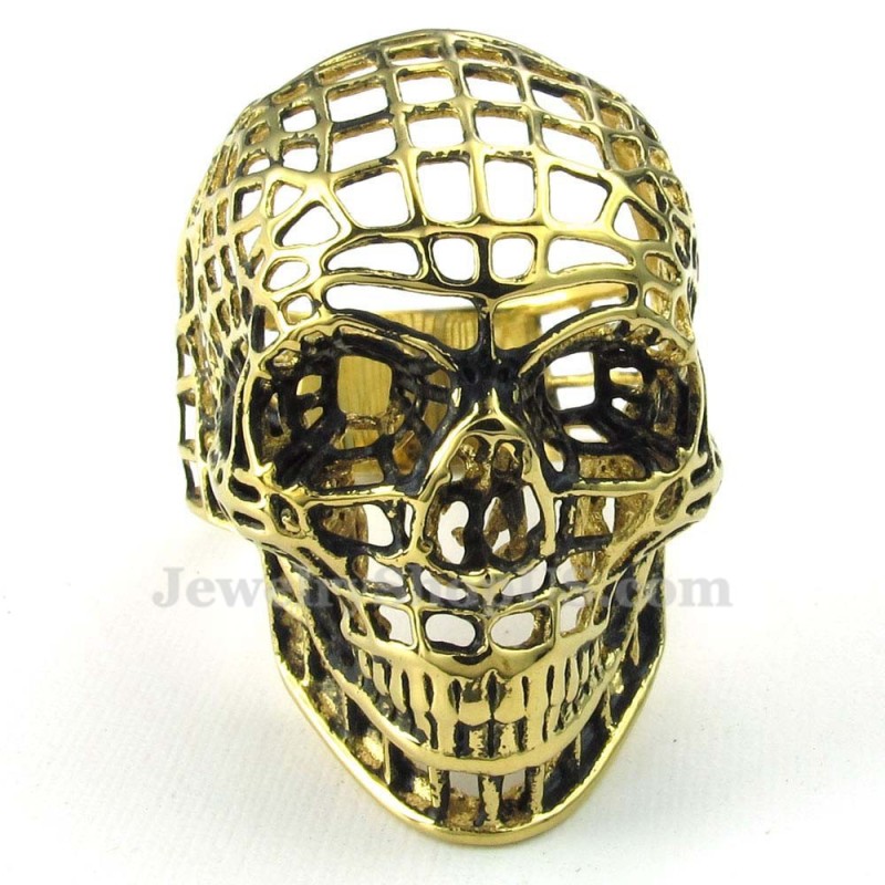 Anel De Caveira Vazada Em Titânio Dourado Anel De Caveira Vazada Em Titânio Dourado