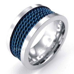 Anel De Titânio Com Fio Azul
