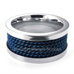 Anel De Titânio Com Fio Azul