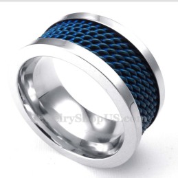 Anel De Titânio Com Fio Azul