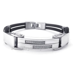 Pulseiras De Titânio Preto Prateado Com Couro De Arame