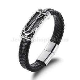 Pulseira Requintada De Couro De Titânio Masculina C948