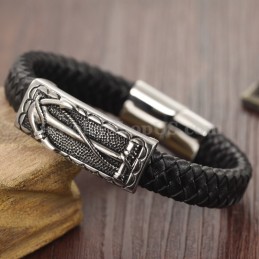 Pulseira Requintada De Couro De Titânio Masculina C948