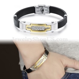 Pulseira Masculina De Titânio Com Zircônia Dourada C934 Em Promoção