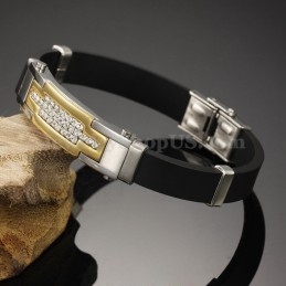 Pulseira Masculina De Titânio Com Zircônia Dourada C934 Em Promoção