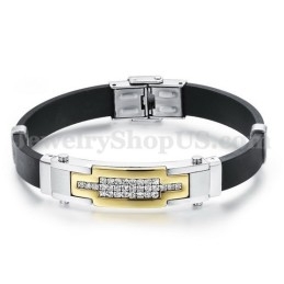 Pulseira Masculina De Titânio Com Zircônia Dourada C934 Em Promoção