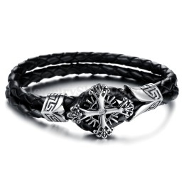 Pulseira Masculina Personalizada De Couro De Titânio Em Malha C869