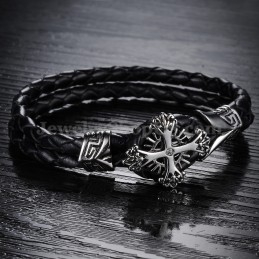 Pulseira Masculina Personalizada De Couro De Titânio Em Malha C869