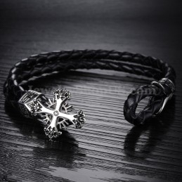 Pulseira Masculina Personalizada De Couro De Titânio Em Malha C869