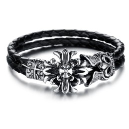Pulseira Masculina De Couro De Titânio Em Promoção C871