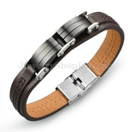 Pulseira Masculina Clássica De Couro De Titânio C963