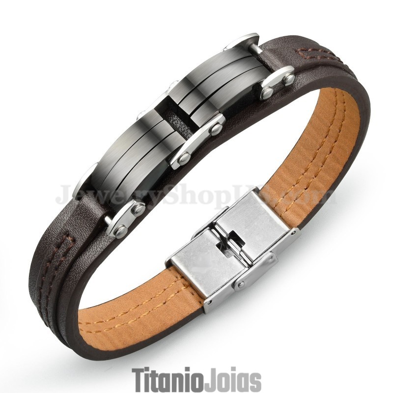 Pulseira Masculina Clássica De Couro De Titânio C963 Pulseira Masculina Clássica De Couro De Titânio C963
