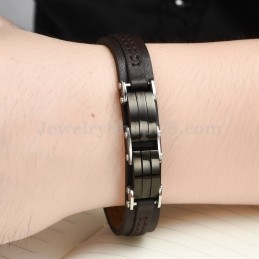 Pulseira Masculina Clássica De Couro De Titânio C963