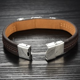 Pulseira Masculina Clássica De Couro De Titânio C963