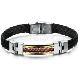 Pulseira De Couro De Titânio Masculina Personality C817