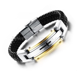 Pulseira Masculina Cruz De Couro Em Titânio C916