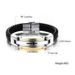 Pulseira Masculina Cruz De Couro Em Titânio C916
