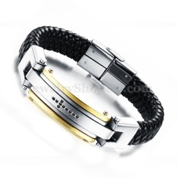 Pulseira Masculina De Couro De Titânio Com Cruz C918