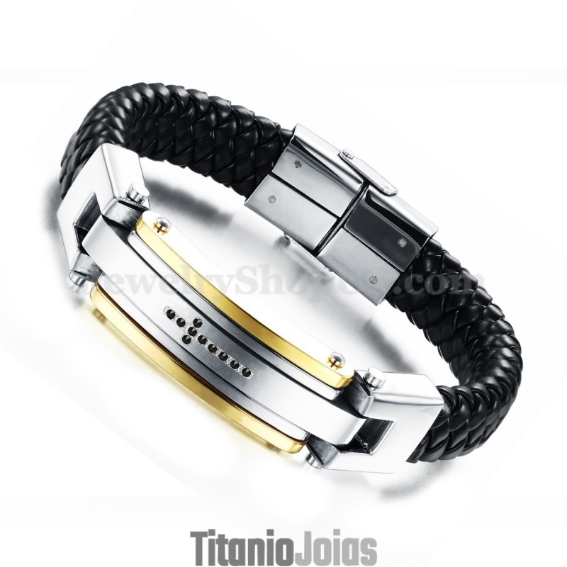 Pulseira Masculina De Couro De Titânio Com Cruz C918 Pulseira Masculina De Couro De Titânio Com Cruz C918