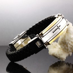 Pulseira Masculina De Couro De Titânio Com Cruz C918