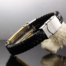 Pulseira Masculina De Couro De Titânio Com Cruz C918