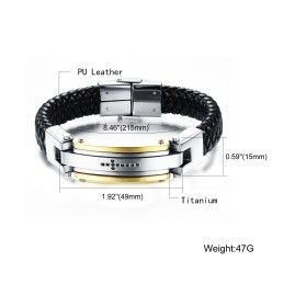 Pulseira Masculina De Couro De Titânio Com Cruz C918
