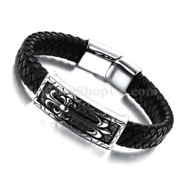Pulseira Requintada De Couro De Titânio Masculina C896