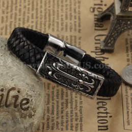 Pulseira Requintada De Couro De Titânio Masculina C896