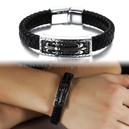 Pulseira Requintada De Couro De Titânio Masculina C896