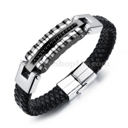 Pulseira Masculina Elegante Em Couro De Titânio C993