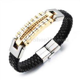 Pulseira Masculina Elegante Em Couro De Titânio C993