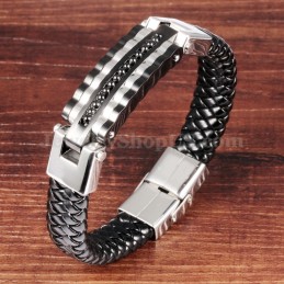Pulseira Masculina Elegante Em Couro De Titânio C993