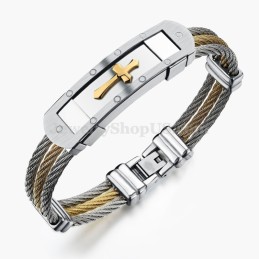 Pulseira Masculina Clássica De Titânio Com Cruz C782