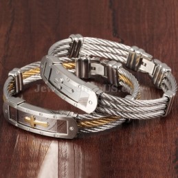 Pulseira Masculina Clássica De Titânio Com Cruz C782