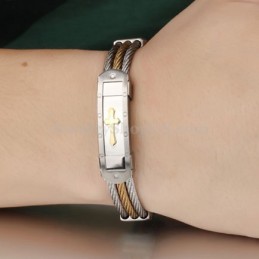 Pulseira Masculina Clássica De Titânio Com Cruz C782