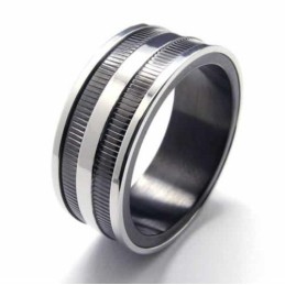 Anel De Titânio Preto Com Duas Ranhuras De 8 Mm
