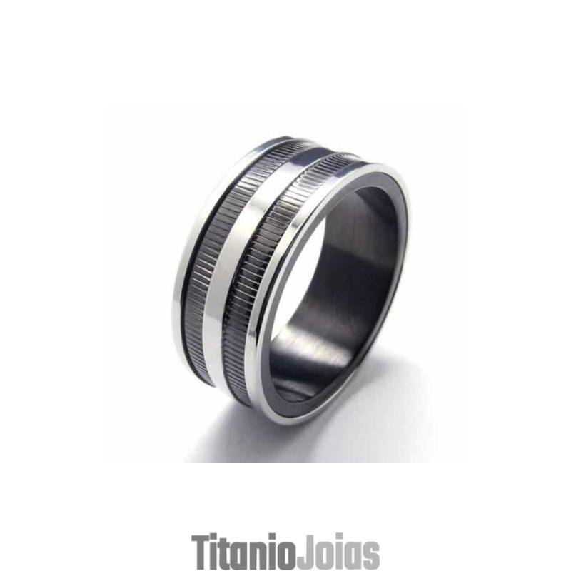 Anel De Titânio Preto Com Duas Ranhuras De 8 Mm Anel De Titânio Preto Com Duas Ranhuras De 8 Mm