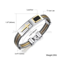 Pulseira Masculina De Titânio E Ouro Com Cruz C785