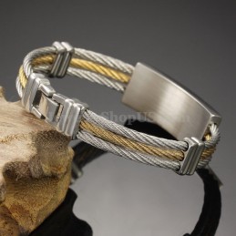 Pulseira Masculina De Titânio Com Cruz Dourada E Prateada C759