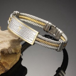 Pulseira Masculina De Titânio Com Cruz Dourada E Prateada C759